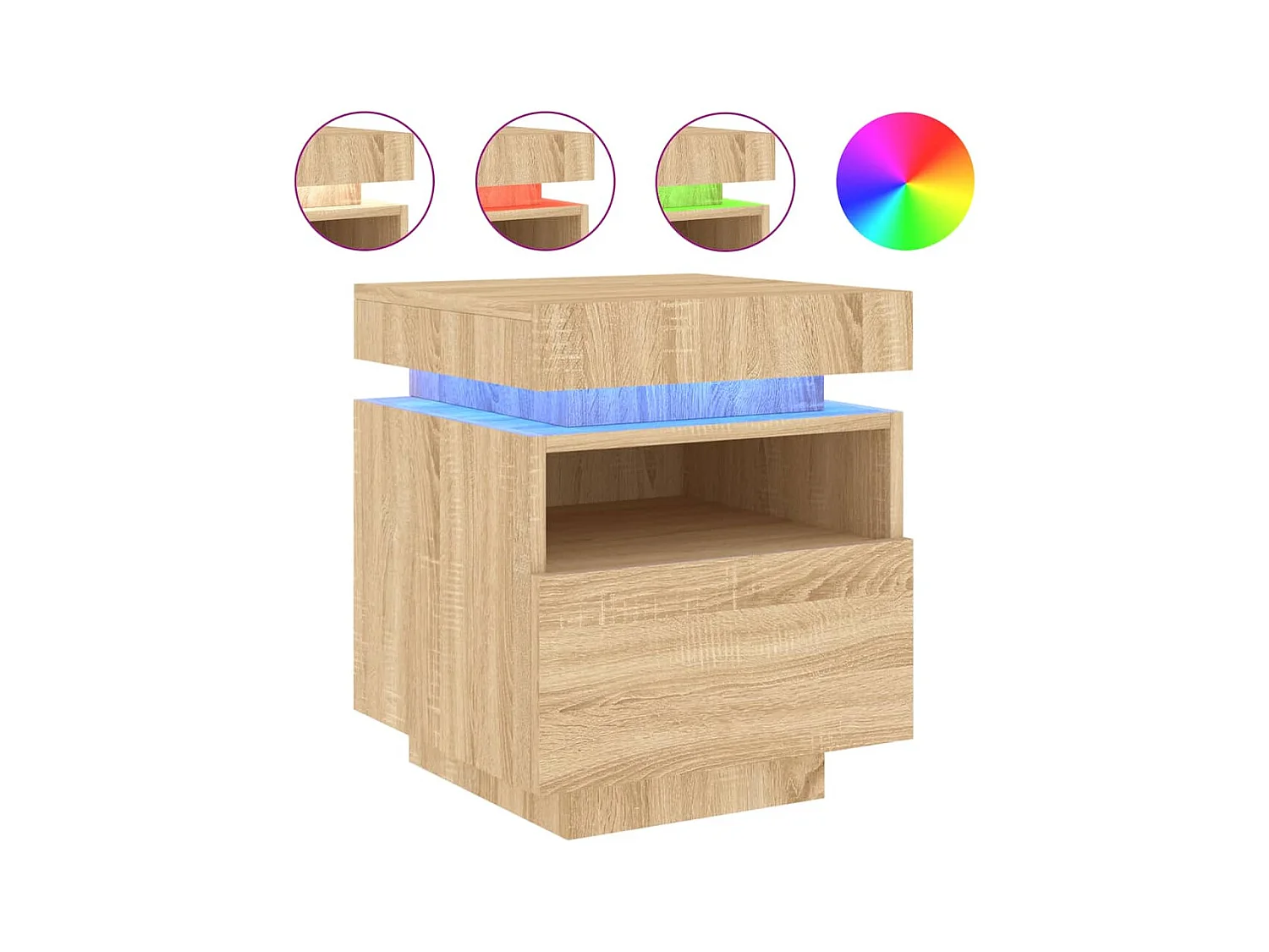 Comodino con luci LED rovere sonoma 40x39x48,5 cm
