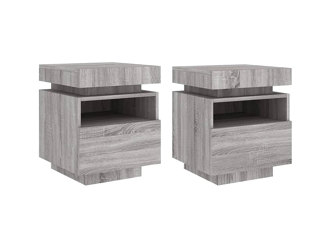 Comodini con luci LED 2 pz sonoma grigio
