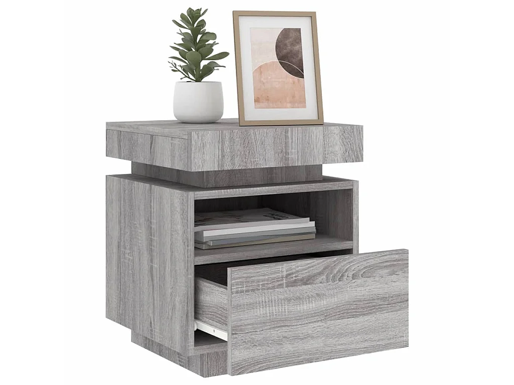 Mesitas de noche con luces LED 2 piezas sonoma gris