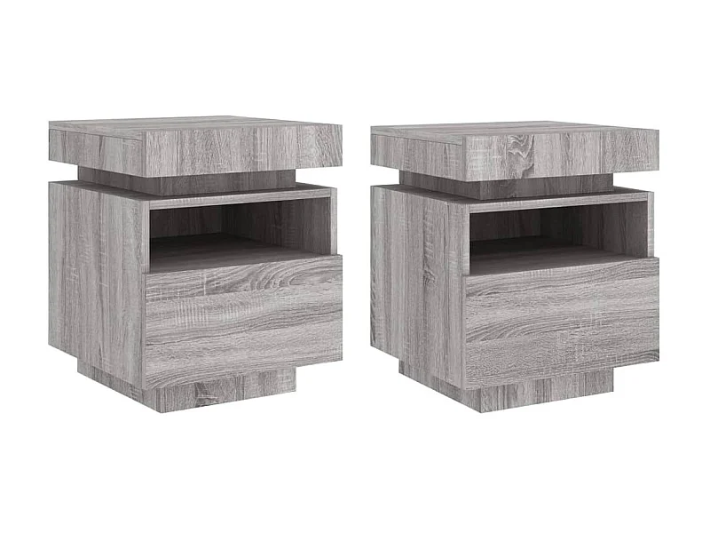 Mesitas de noche con luces LED 2 piezas sonoma gris