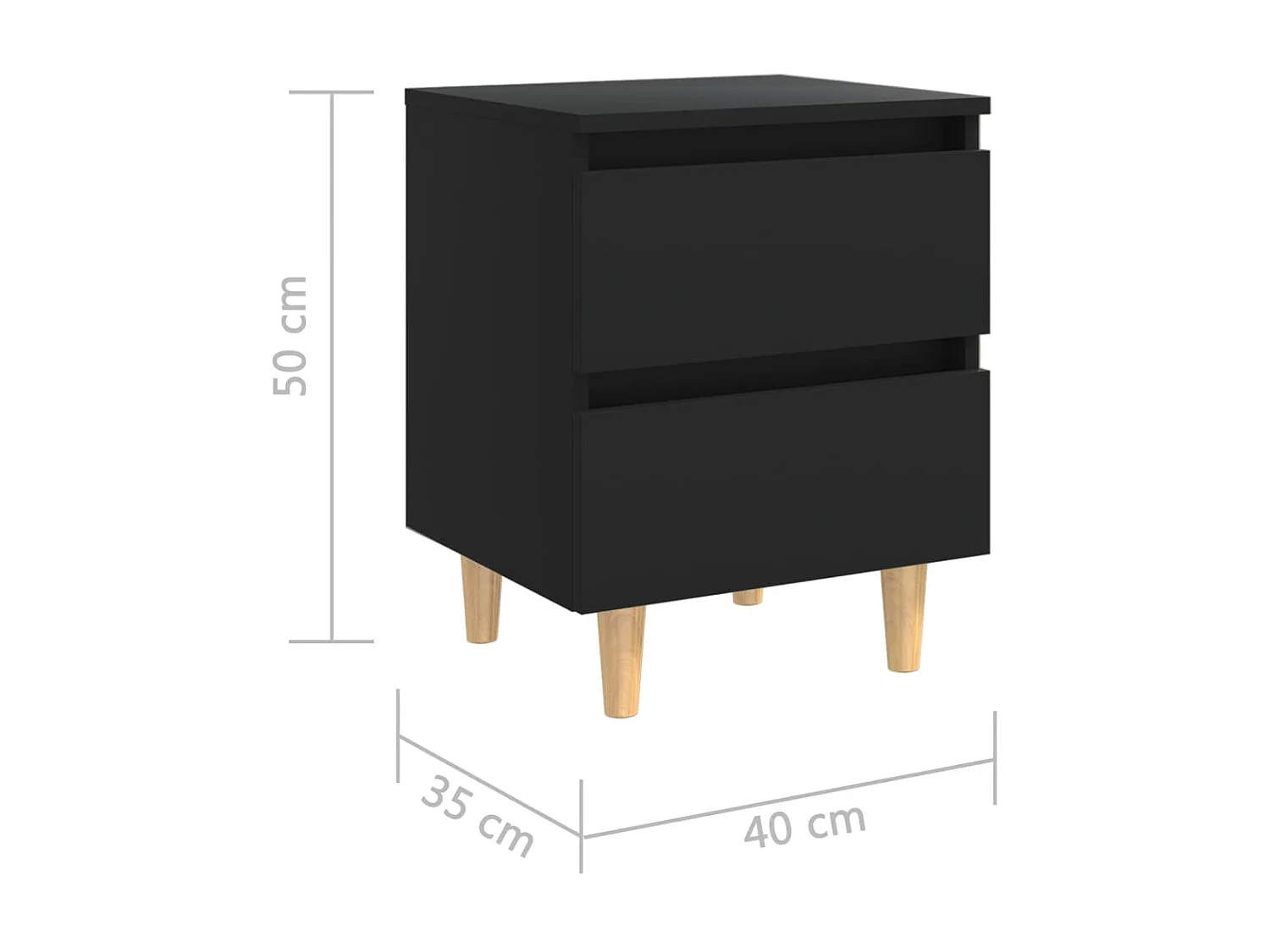 Tables de chevet avec pieds en pin 2 pcs Noir 40x35x50 cm
