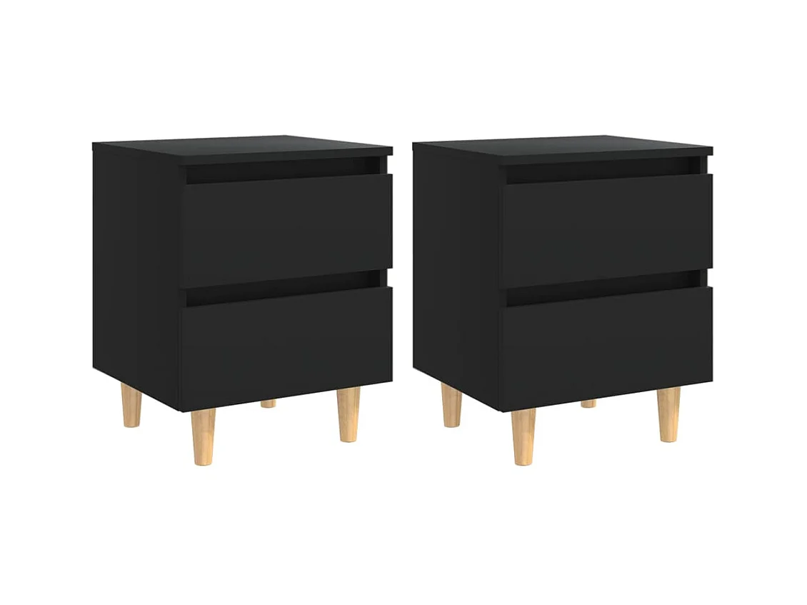 Tables de chevet avec pieds en pin 2 pcs Noir 40x35x50 cm
