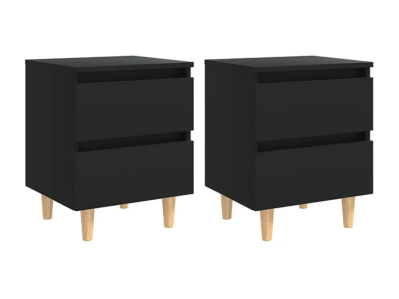 Comodini con gambe in pino 2 pz Nero 40x35x50 cm