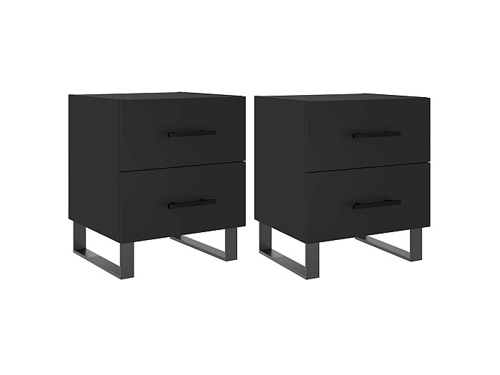 Set Di 2 Comodini Moderni LNT504B – Colore Nero, Con Cassetto E Piano