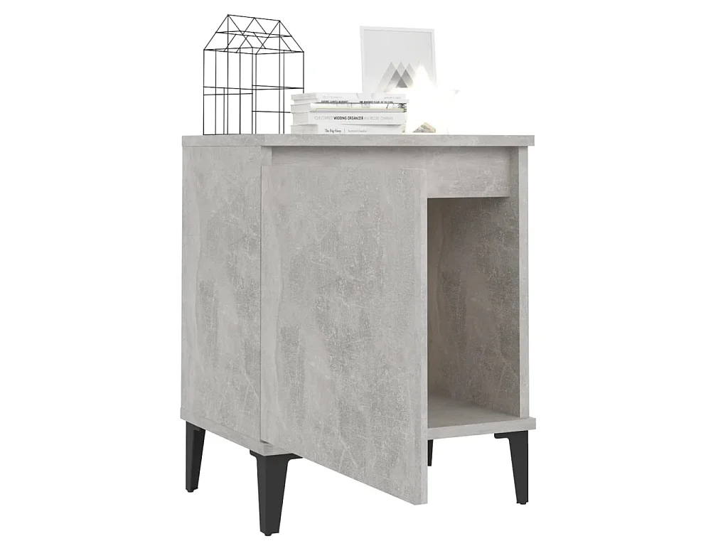 Comodino con gambe in metallo Grigio cemento 40x30x50 cm