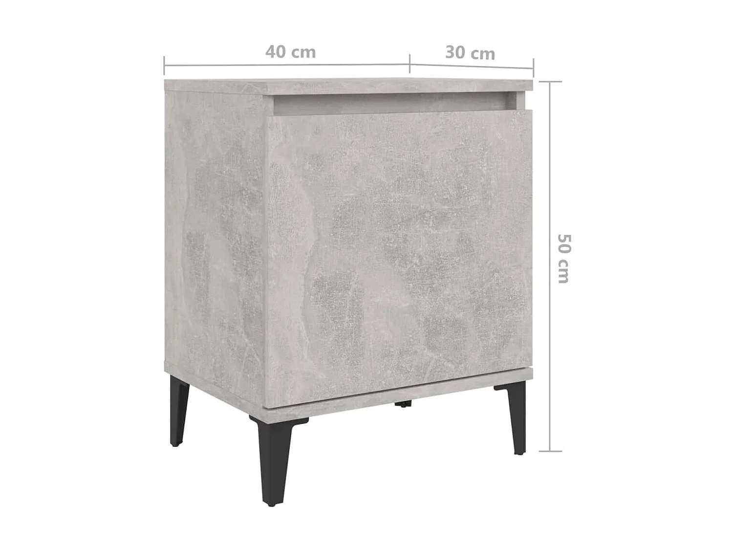 Comodino con gambe in metallo Grigio cemento 40x30x50 cm