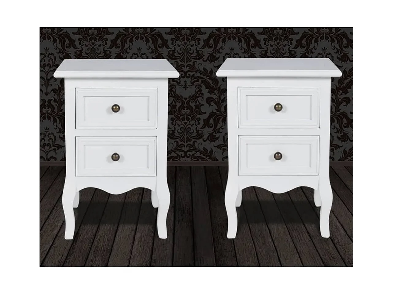 Comodino 2 pezzi con 2 cassetti MDF bianco