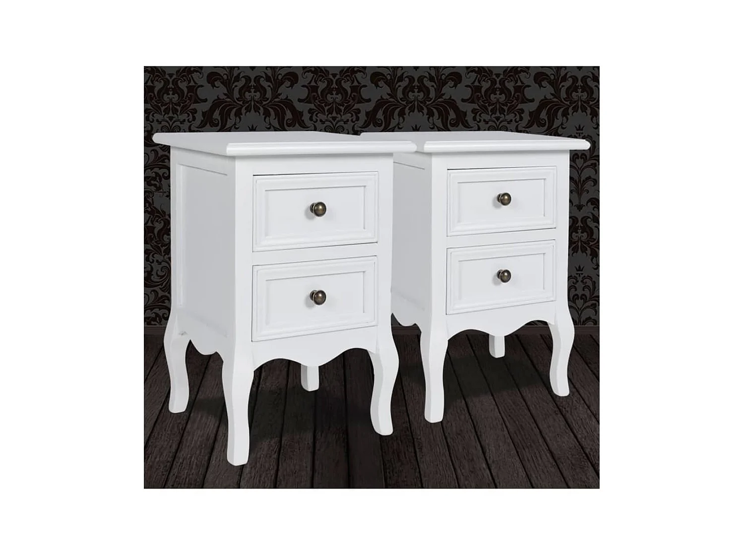 Comodino 2 pezzi con 2 cassetti MDF bianco