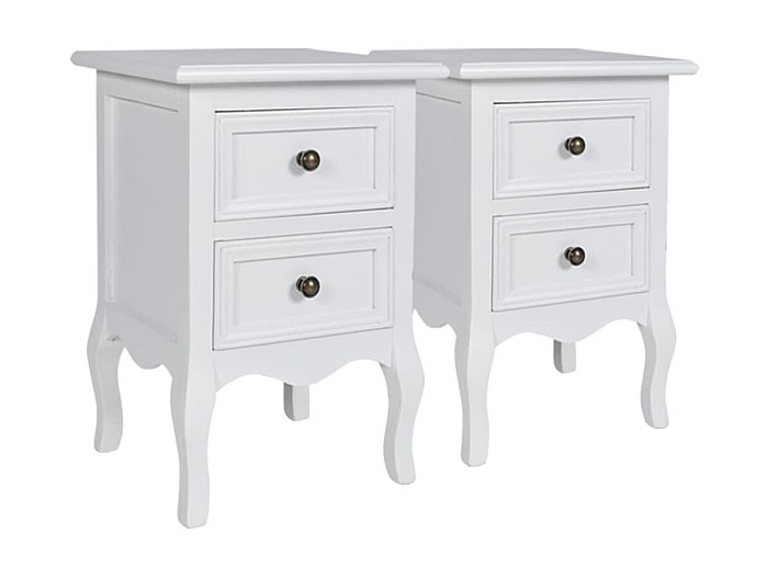 Aneutr Nachttisch Set 2 Stück - Weiß Mit 2 Schubladen Metallfüßen 40x40x55 Cm