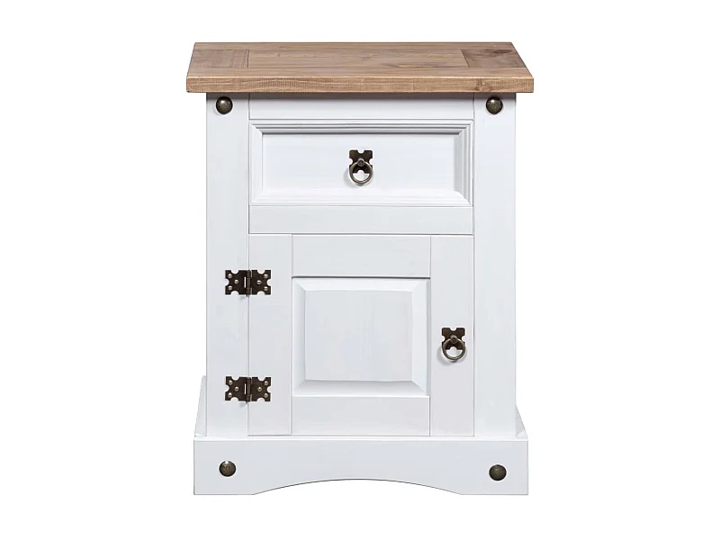 Comodino Serie Corona Pino messicano Bianco 53x39x67 cm