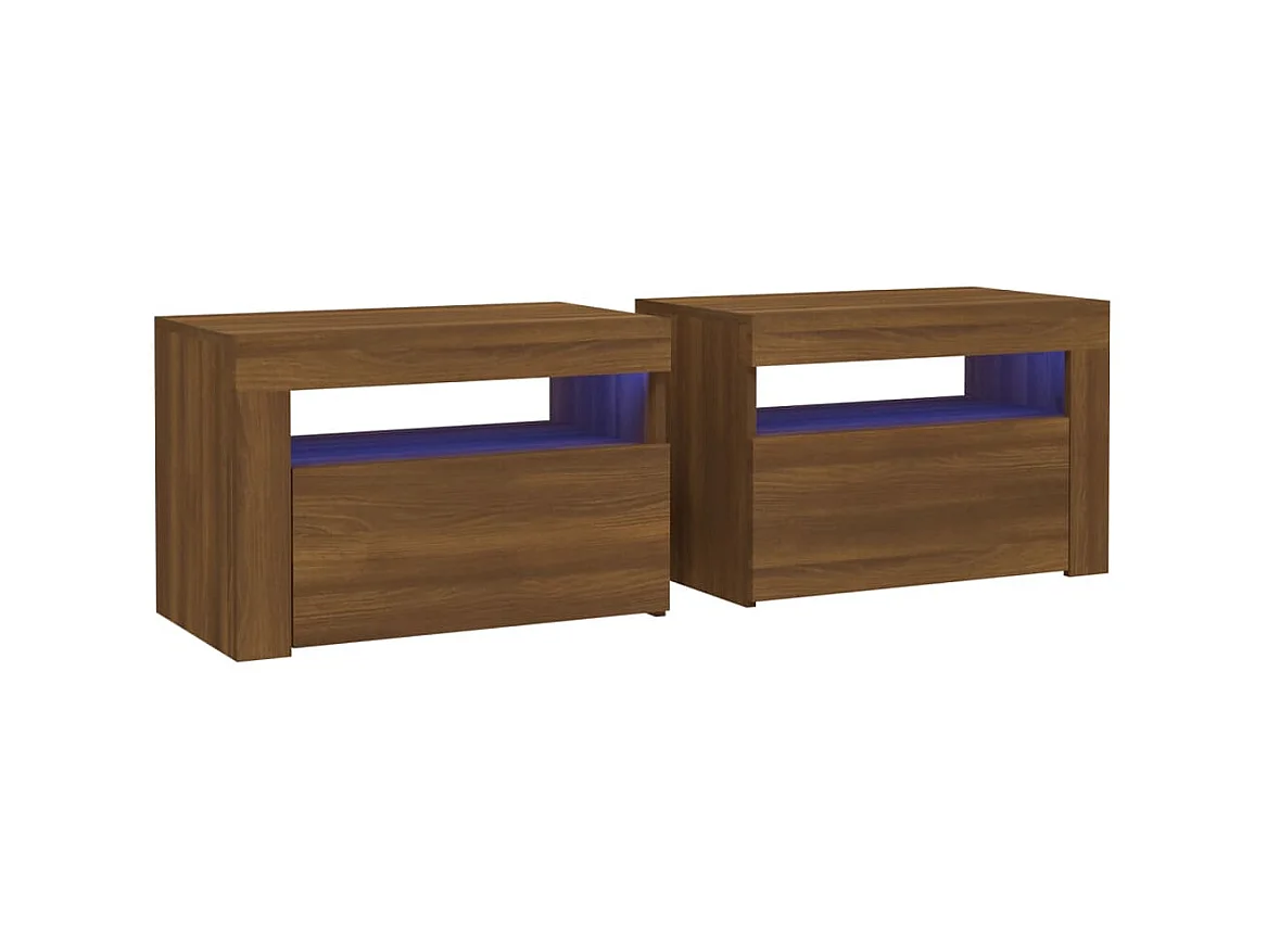 Tables de chevet 2 pcs avec LED chêne marron 60x35x40 cm