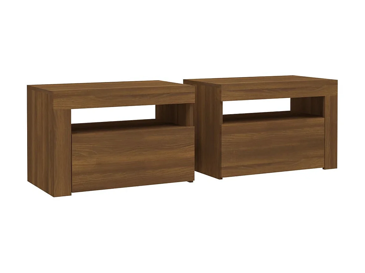 Tables de chevet 2 pcs avec LED chêne marron 60x35x40 cm