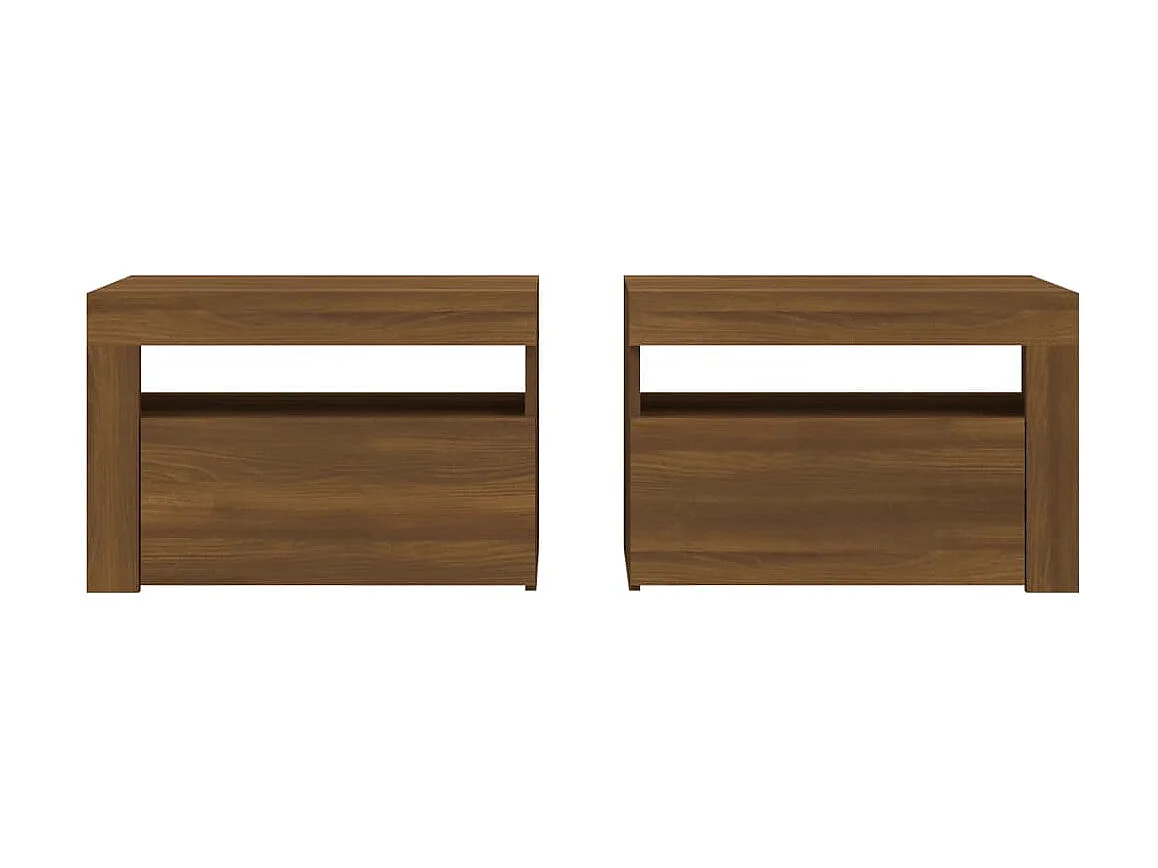 Tables de chevet 2 pcs avec LED chêne marron 60x35x40 cm