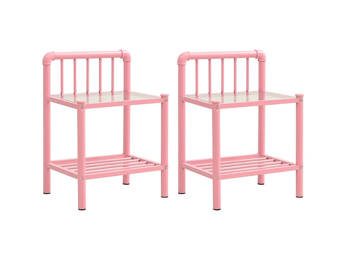 Nachtkastjes 2 stuks Roze en transparant Metaal en glas