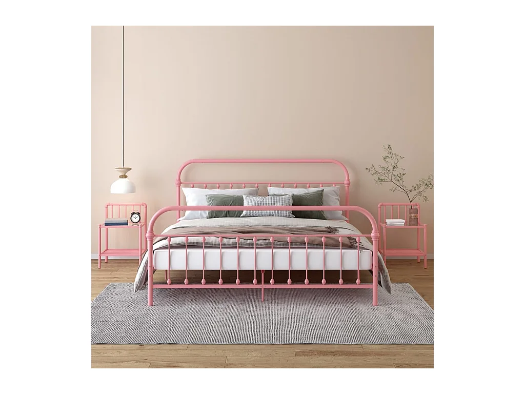 Tables de chevet 2 pcs Rose et transparent Métal et verre