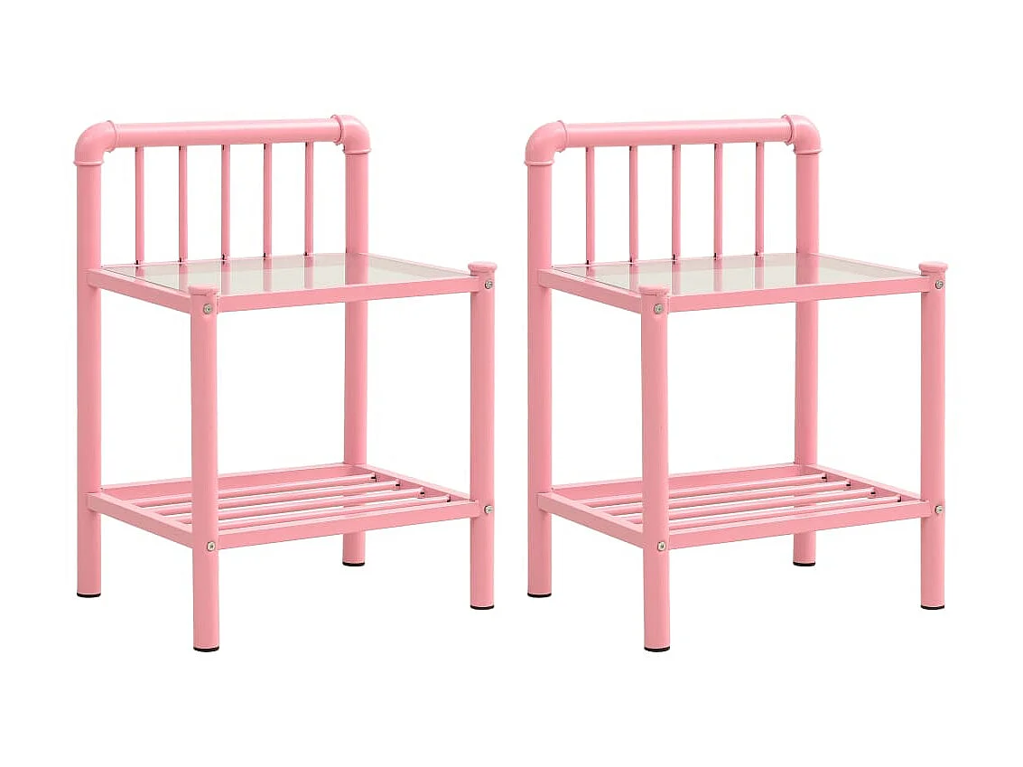 Nachtkastjes 2 stuks Roze en transparant Metaal en glas
