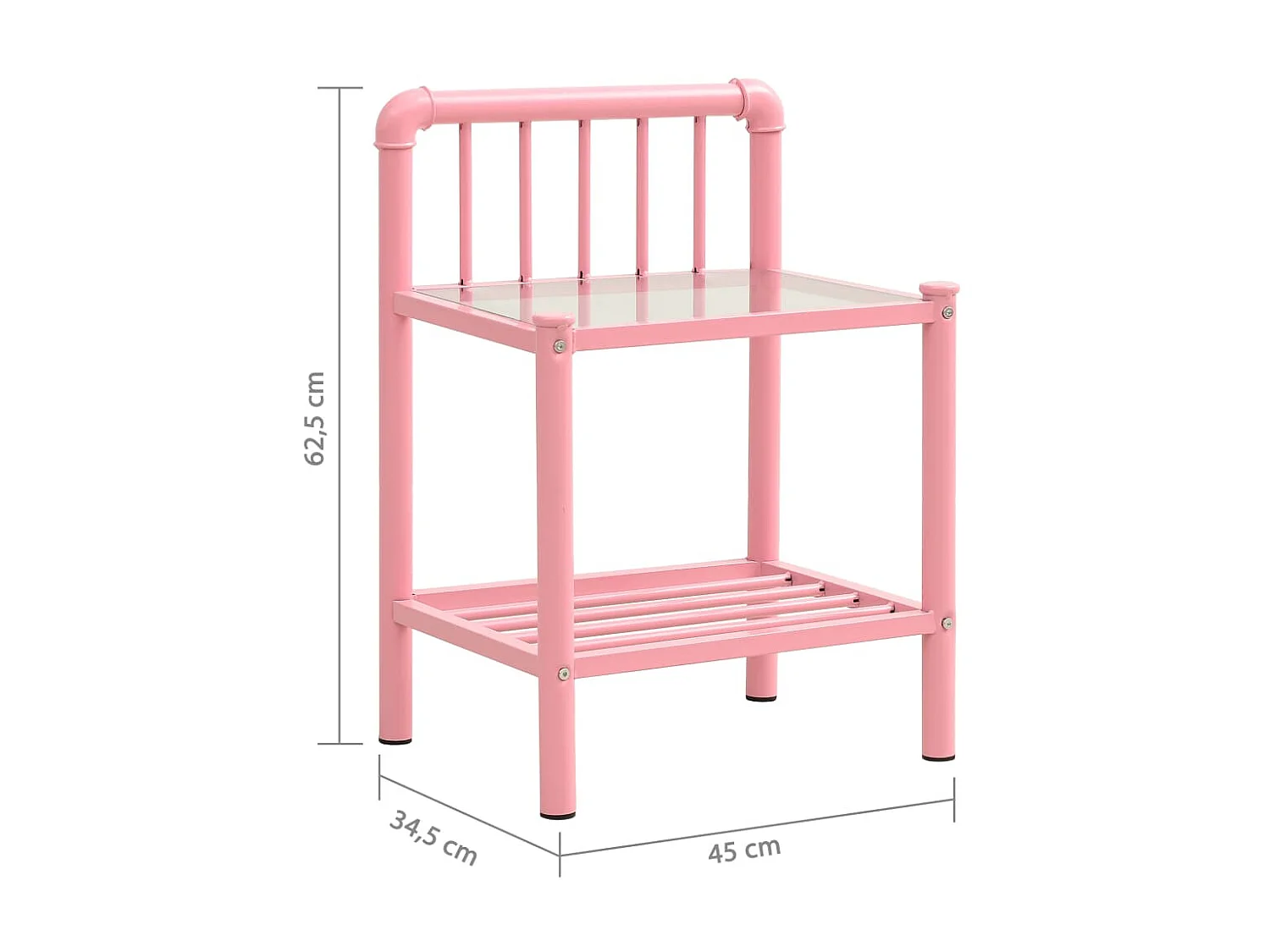 Nachtkastjes 2 stuks Roze en transparant Metaal en glas
