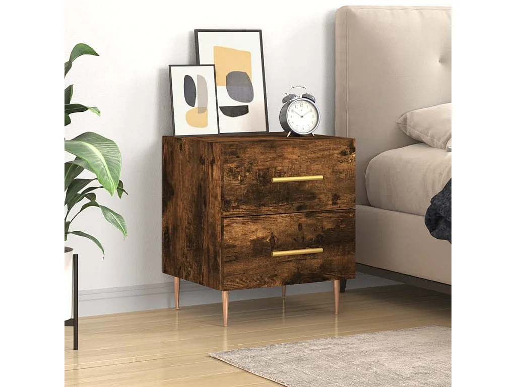 Mesita de noche roble ahumado 40x35x47,5 cm madera contrachapada