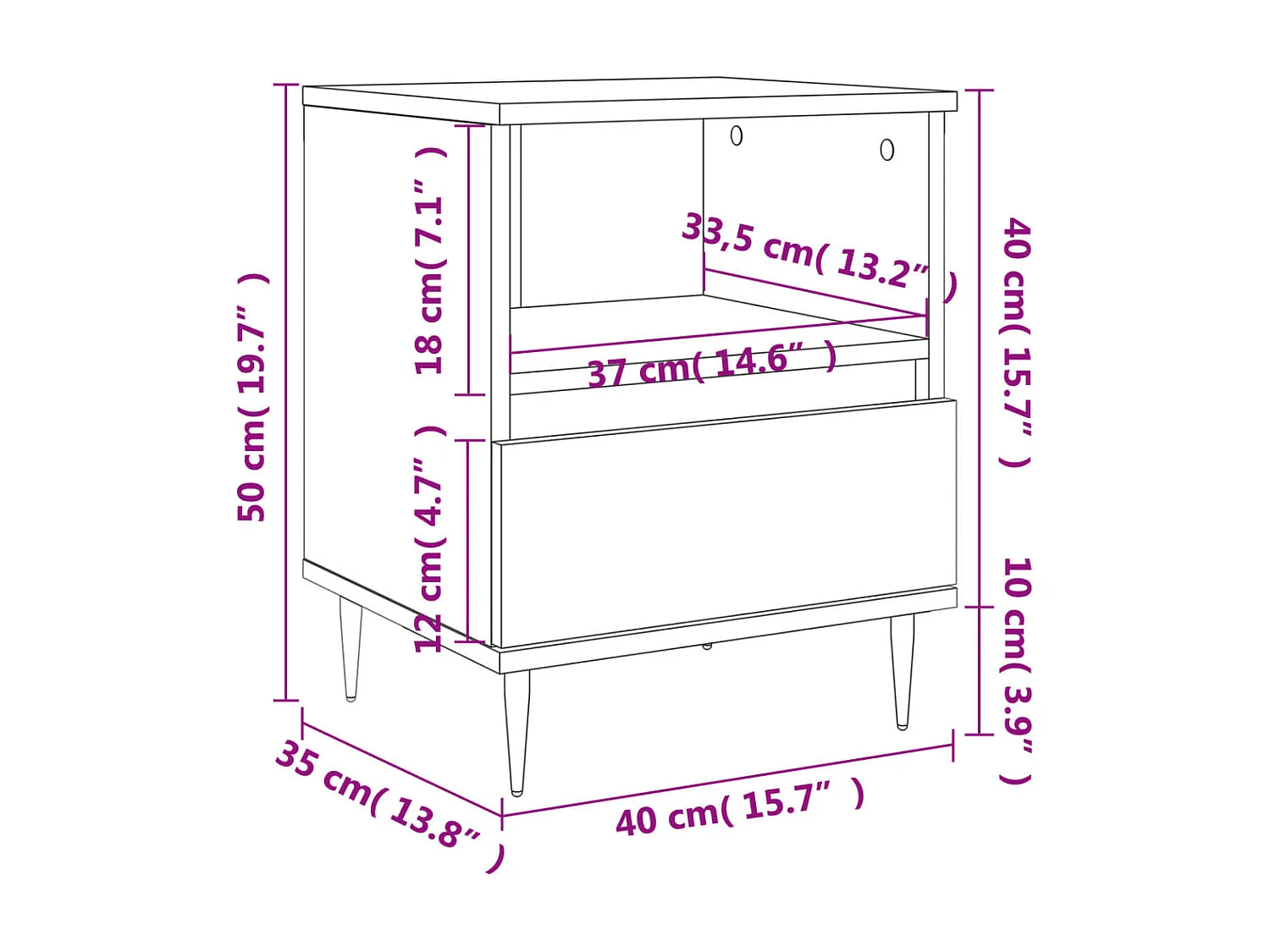 Nachtkastjes 2 stuks gerookt eiken 40x35x50 cm samengesteld hout