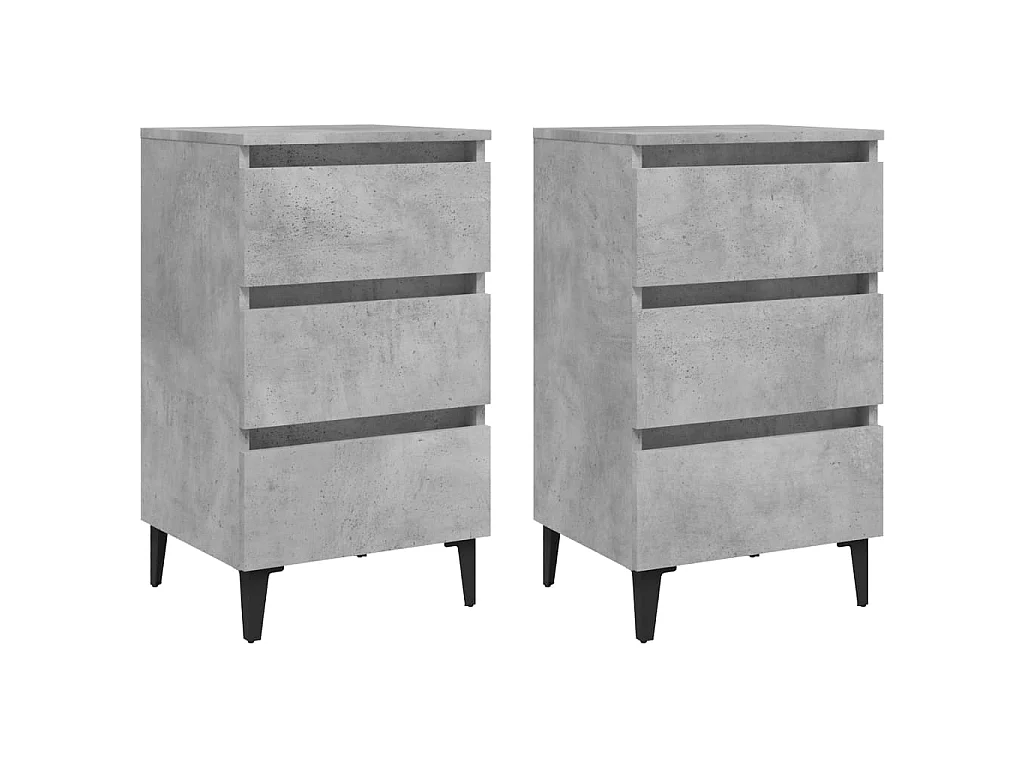 Tables de chevet pieds en métal 2 pcs Gris béton 40x35x69 cm