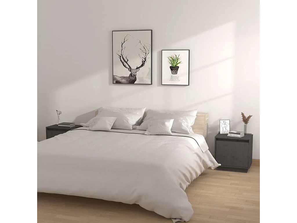 Nachtkastjes 2 stuks Grijs 40x30x40 cm Massief grenenhout
