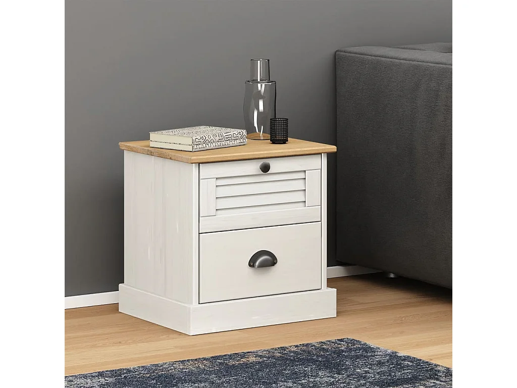 Table de chevet VIGO blanc 42x35x40 cm bois de pin massif