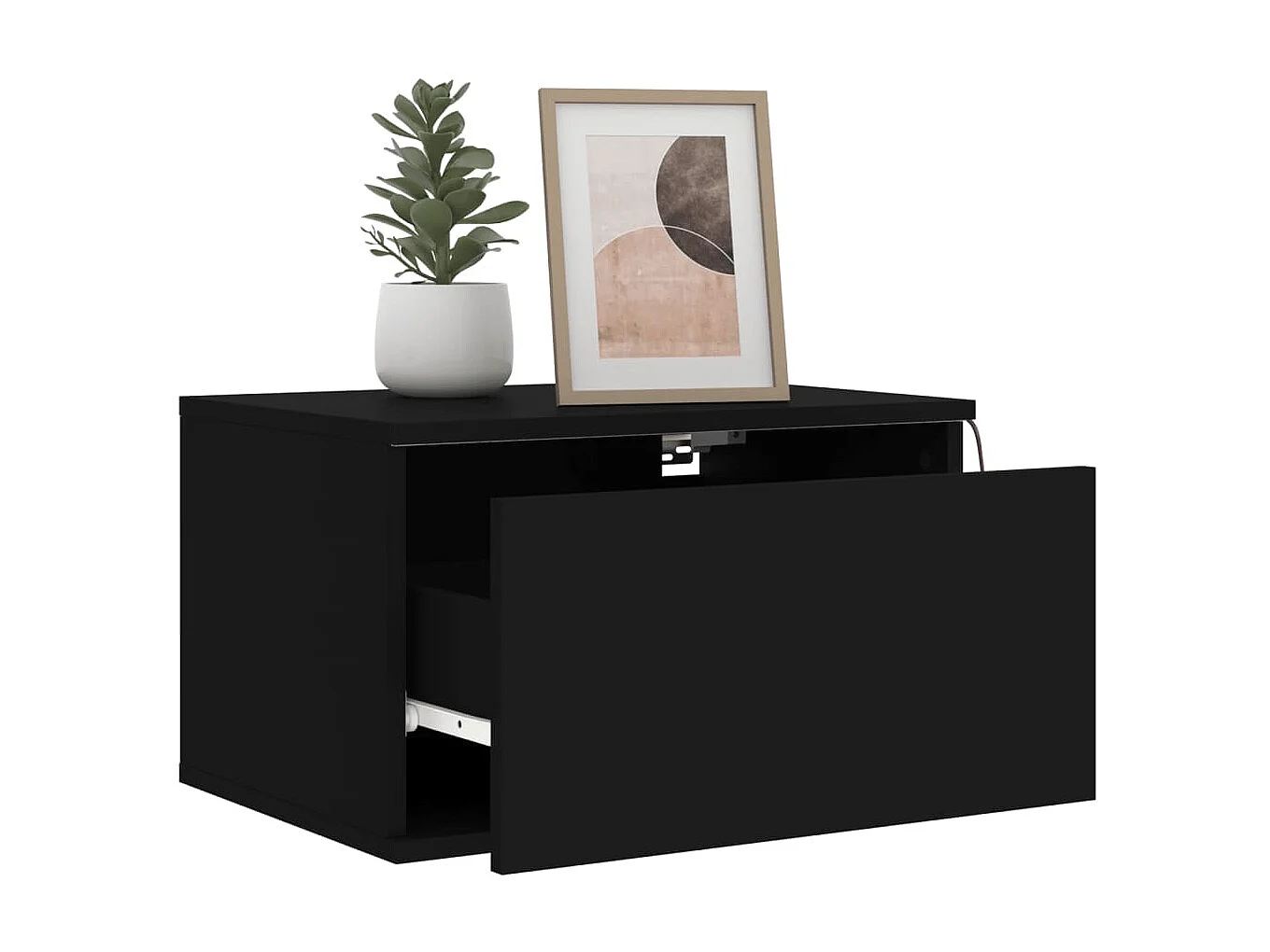 Tables de chevet murales avec lumières LED 2 pcs noir