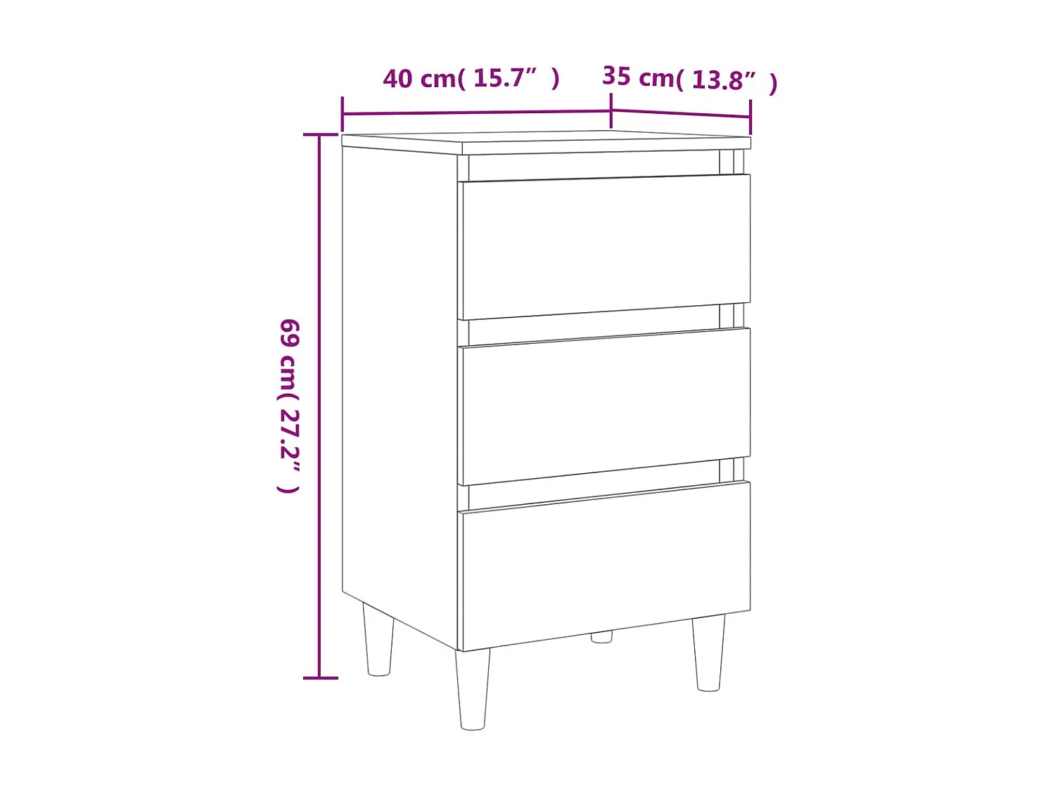 Mesa de cabeceira com pés de madeira maciça cinza concreto 40x35x69cm