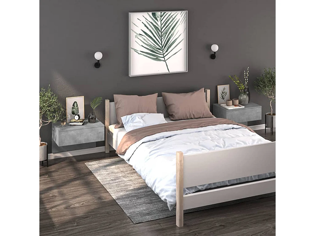 Mesitas de noche de pared 2 piezas Gris hormigón