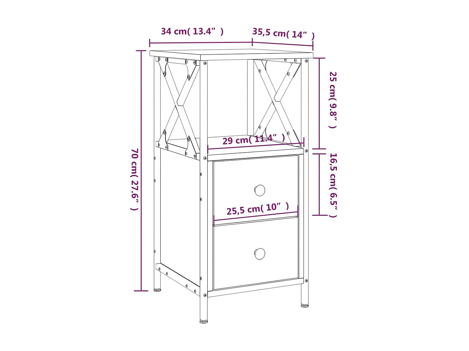 Comodini 2 pezzi in rovere marrone 34x35,5x70 cm in MDF