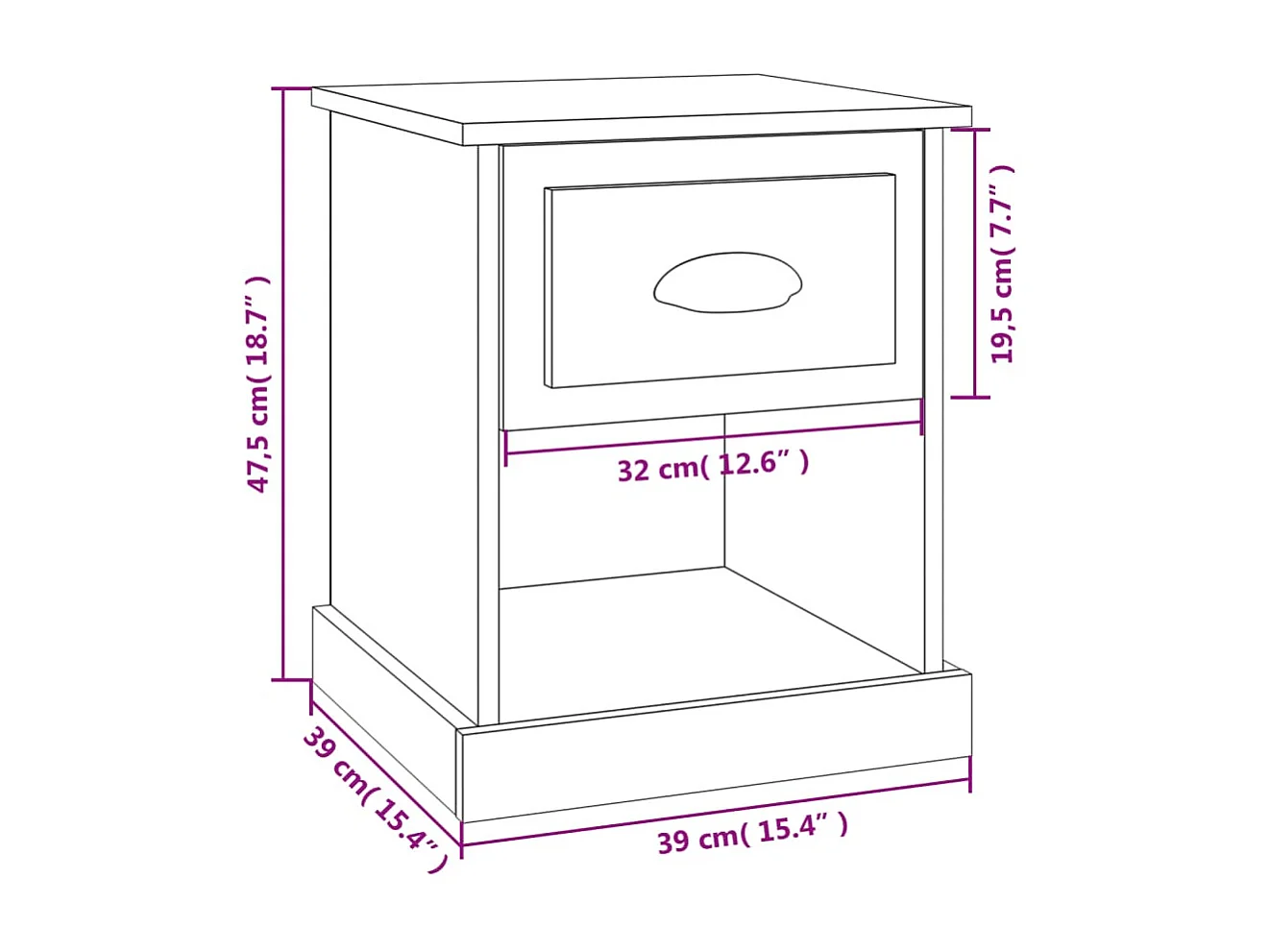 Table de chevet noir 39x39x47,5 cm bois d’ingénierie