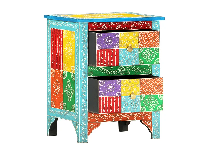 Table de chevet peinte à la main 40x30x50 cm Bois de manguier