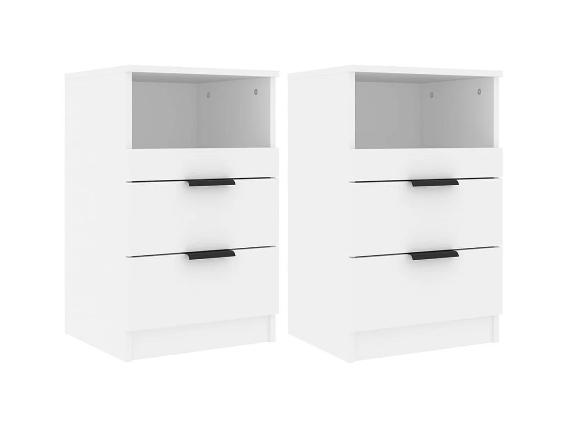 Tables de chevet 2 pcs Blanc Bois d'ingénierie