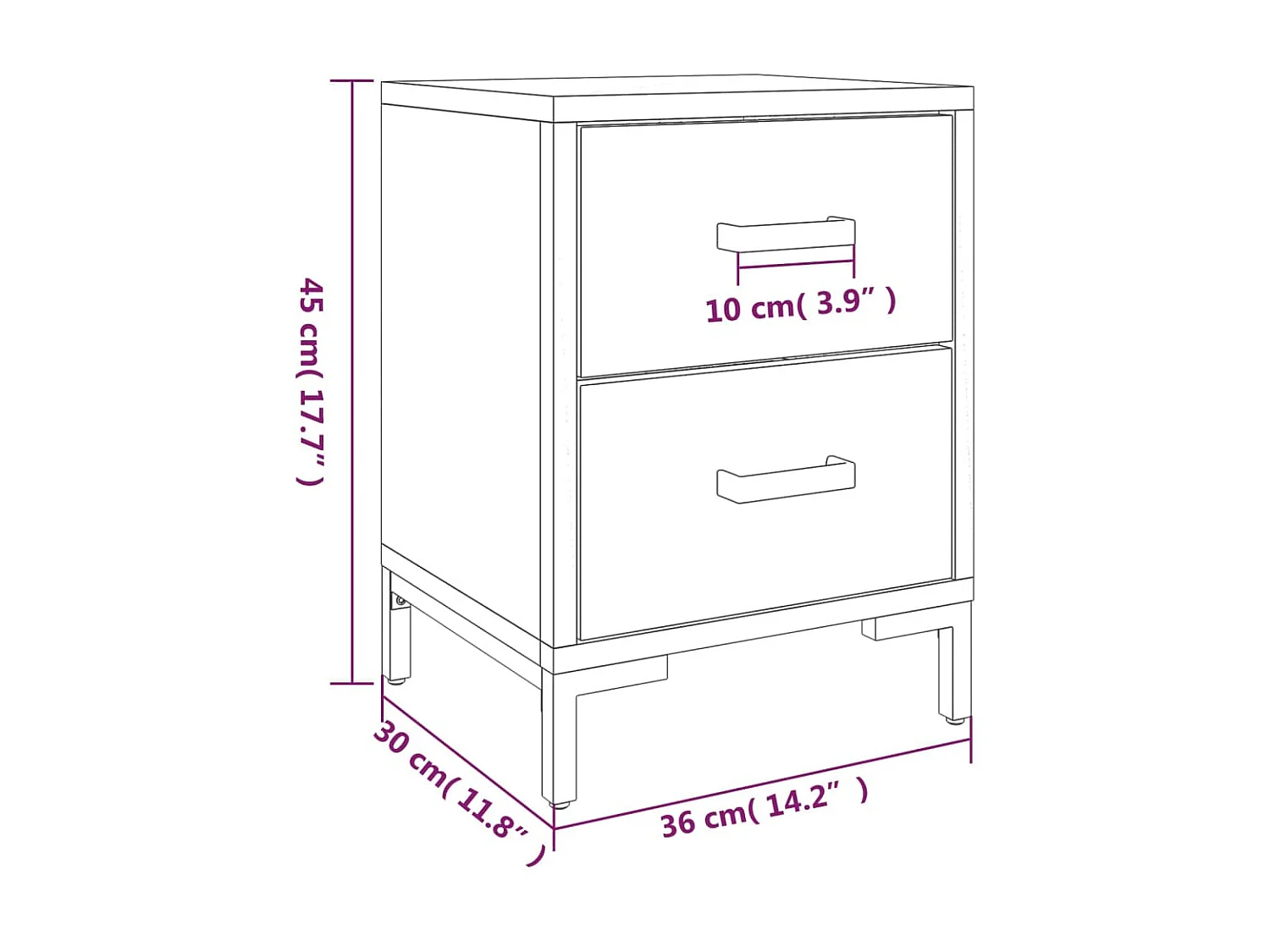 Comodino Nero 36x30x45 cm Legno di pino massiccio