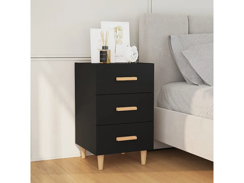 Table de chevet noir 40x40x66 cm bois d'ingénierie