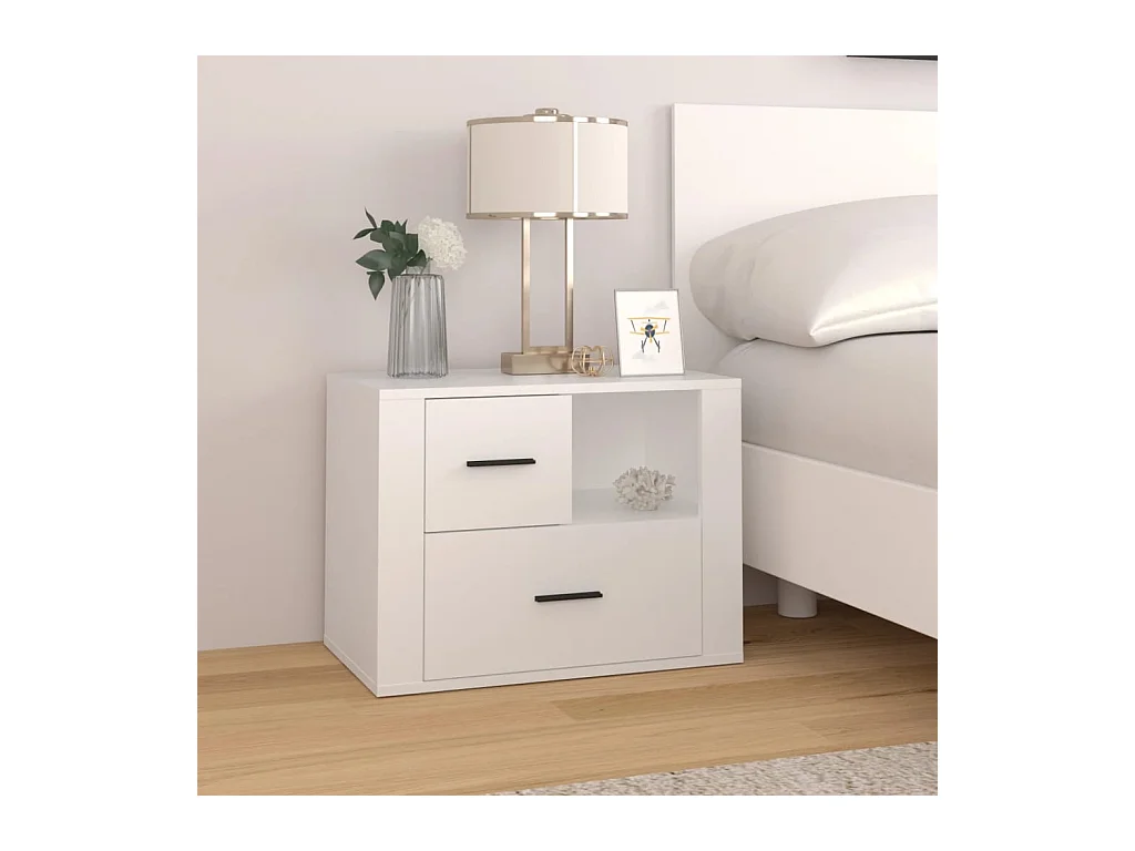 Mesa de cabeceira branca 60x36x45 cm madeira trabalhada