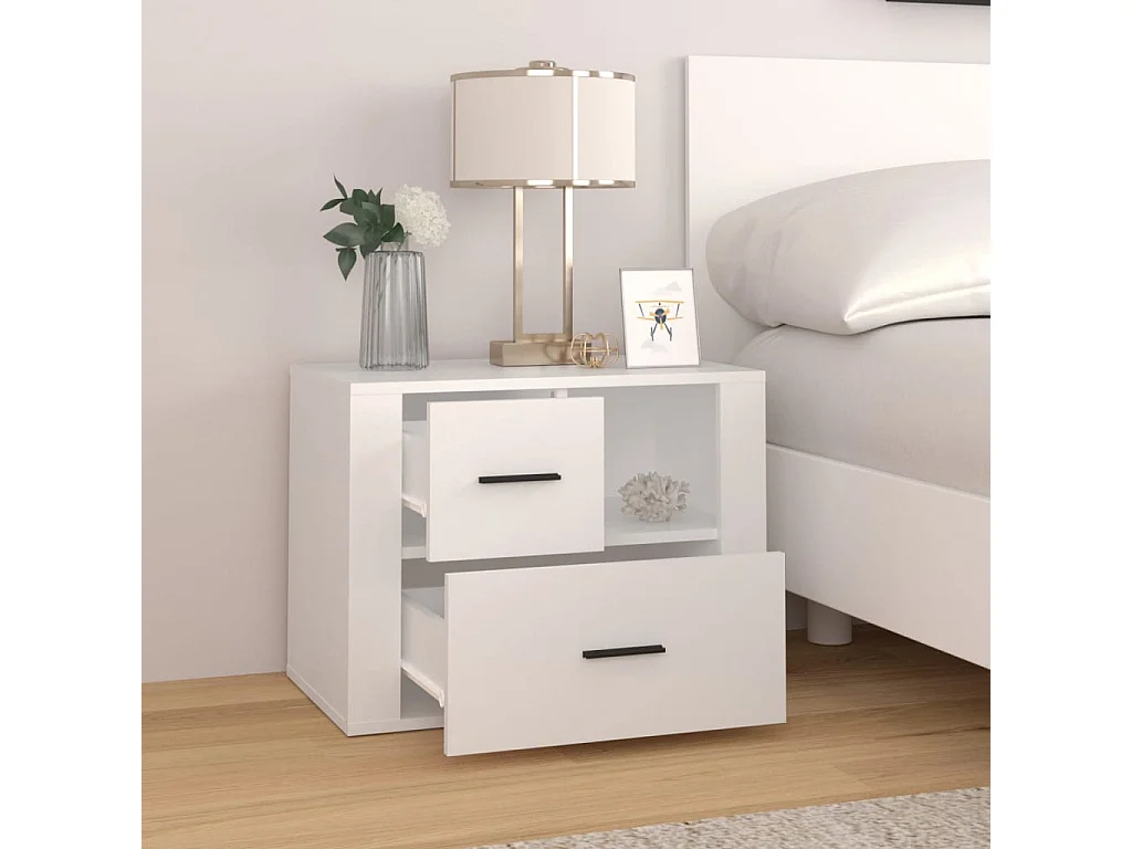 Mesa de cabeceira branca 60x36x45 cm madeira trabalhada