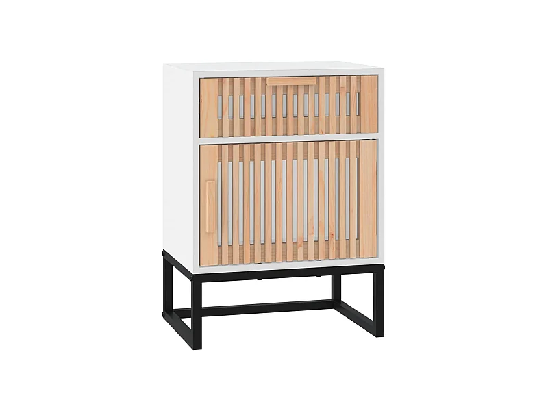 Table de chevet blanc 40x30x55,5 cm bois d’ingénierie et fer