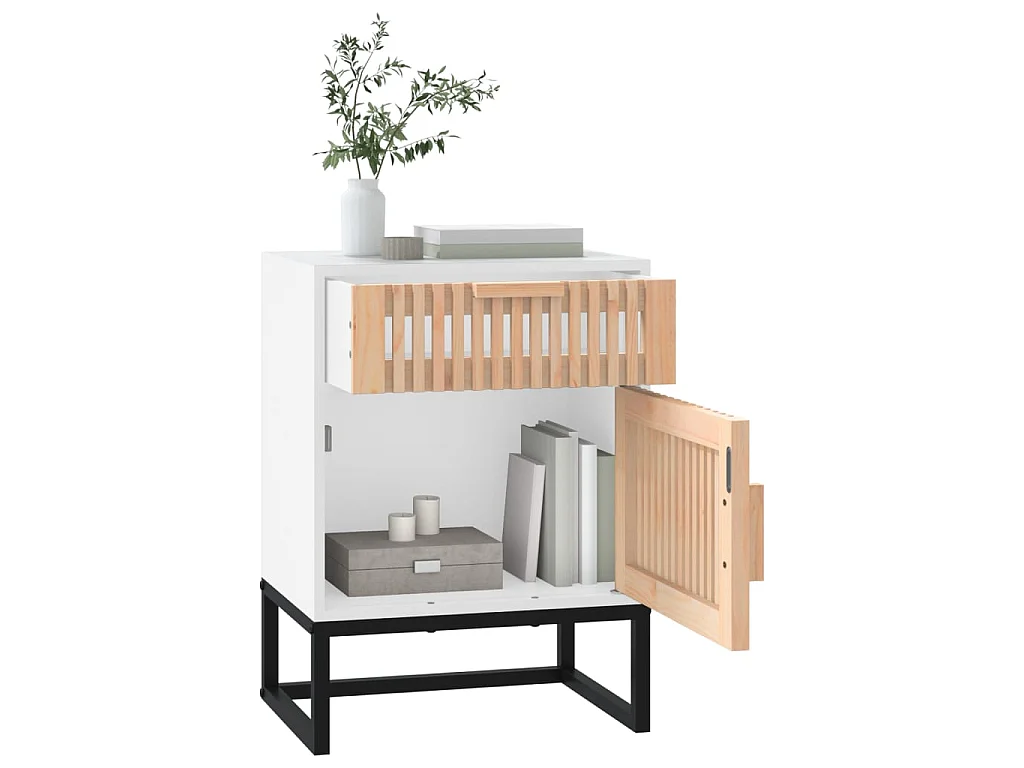 Mesita de noche blanca 40x30x55,5 cm madera contrachapada y hierro