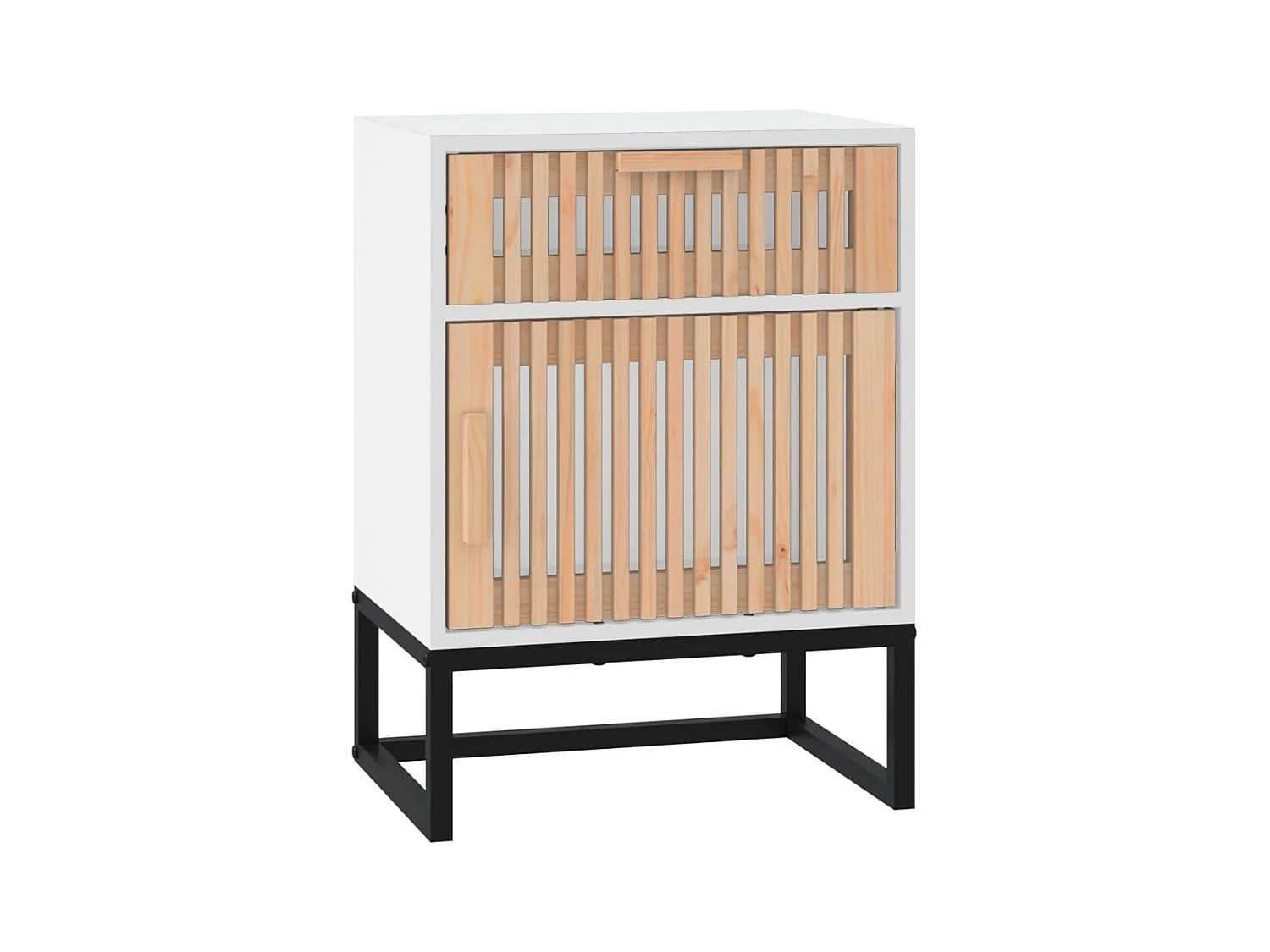 Table de chevet blanc 40x30x55,5 cm bois d’ingénierie et fer
