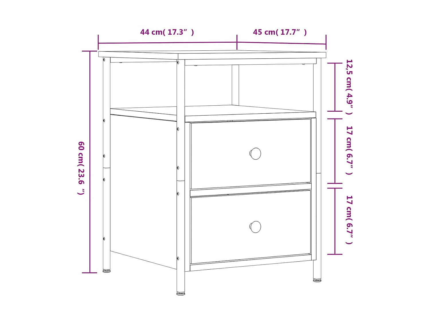 Comodini 2 pezzi sonoma grigio 44x45x60 cm in MDF