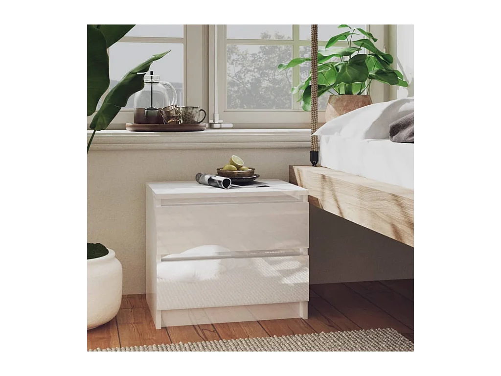 Tables de chevet 2 pcs Blanc brillant 50x39x43,5 cm Aggloméré