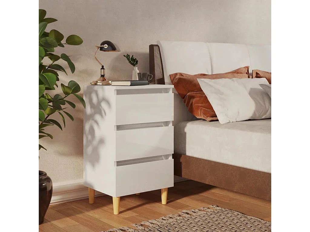 Comodino con gambe in legno Bianco lucido 40x35x69 cm