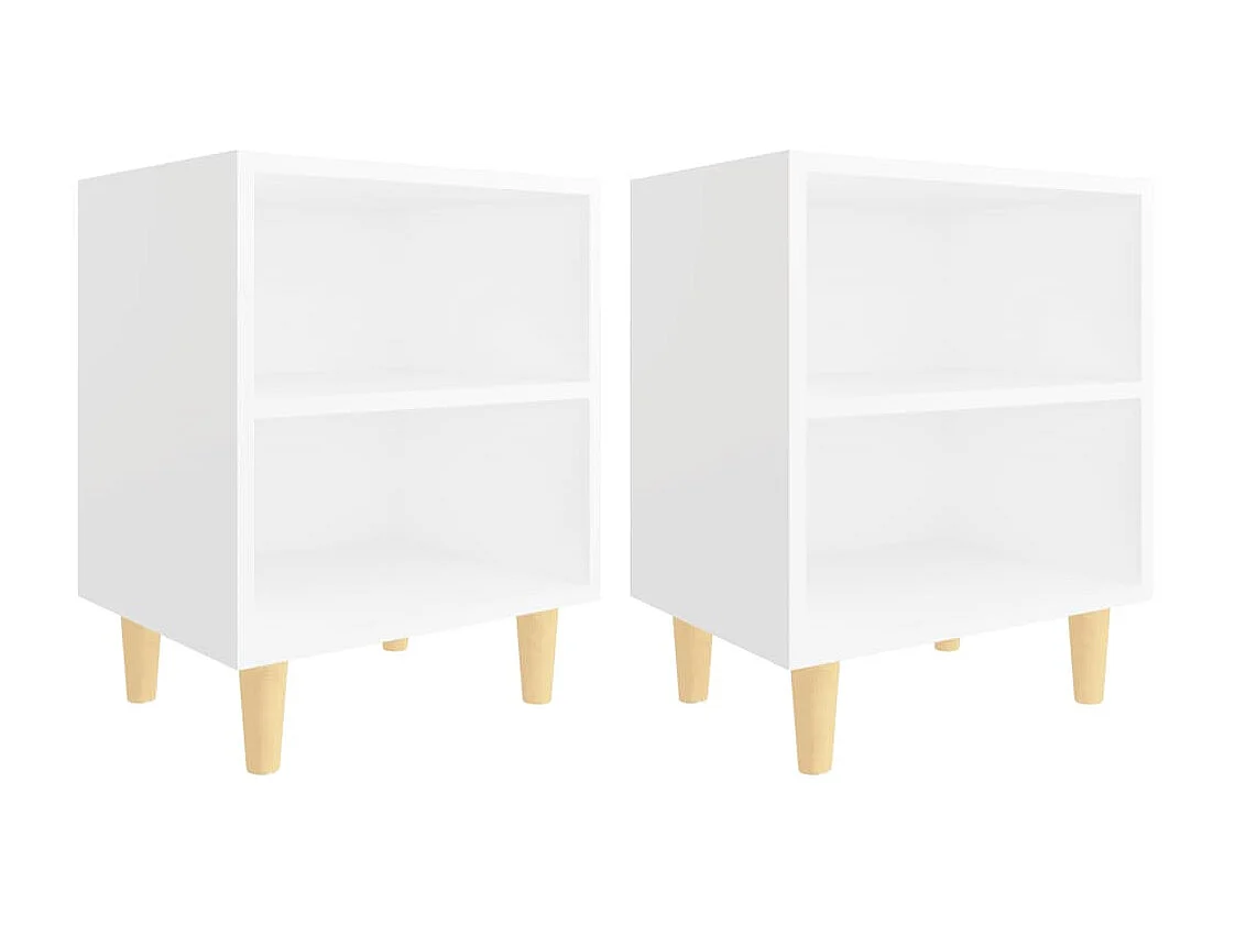 Tables de chevet avec pieds en bois 2 pcs Blanc 40x30x50 cm