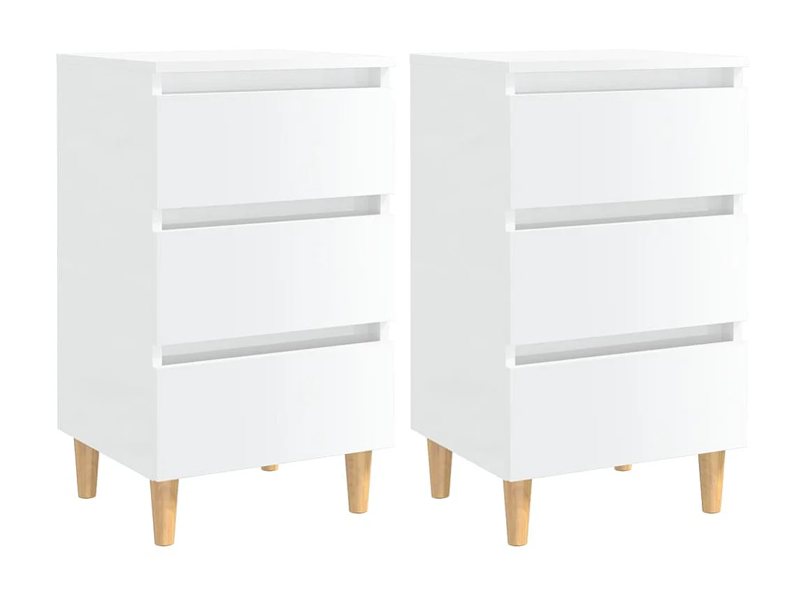 Tables de chevet pieds en bois 2 pcs Blanc brillant 40x35x69 cm