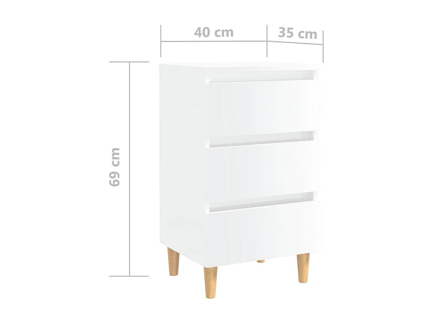 Tables de chevet pieds en bois 2 pcs Blanc brillant 40x35x69 cm
