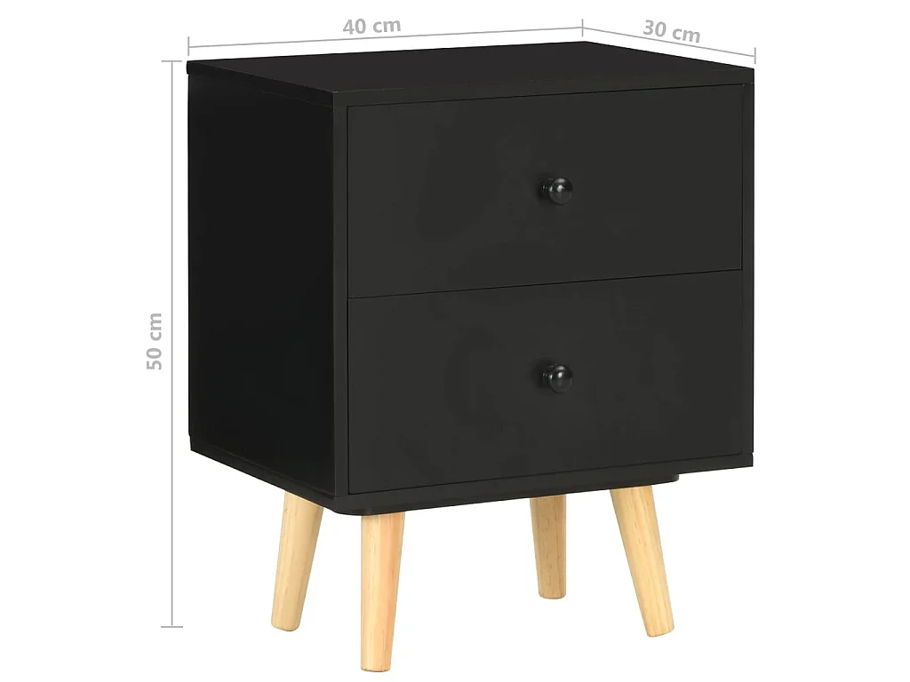 Comodini 2 pz Nero 40 x 30 x 50 cm Pino massiccio