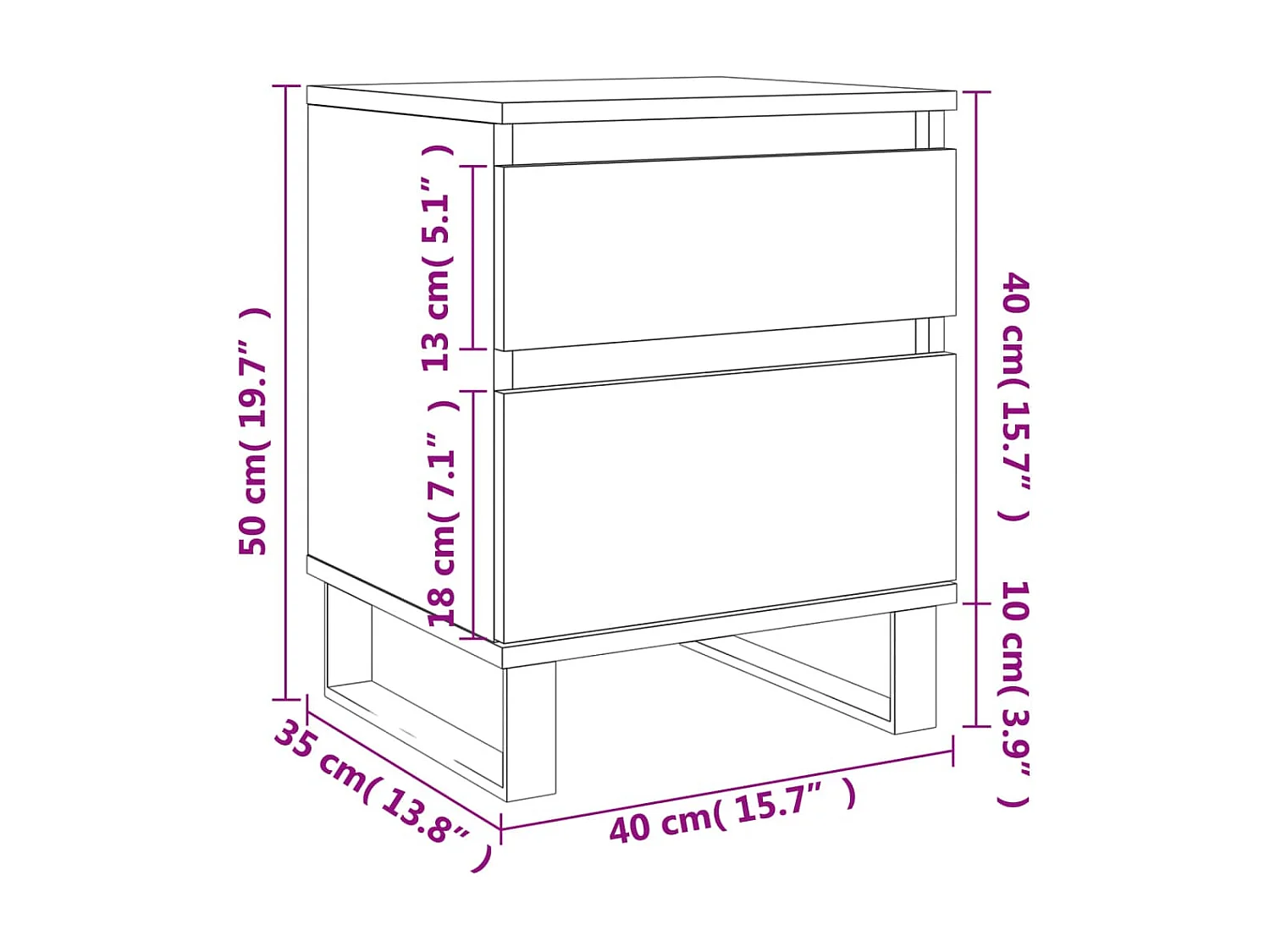 Mesita de noche Blanco 40x35x50 cm Madera contrachapada