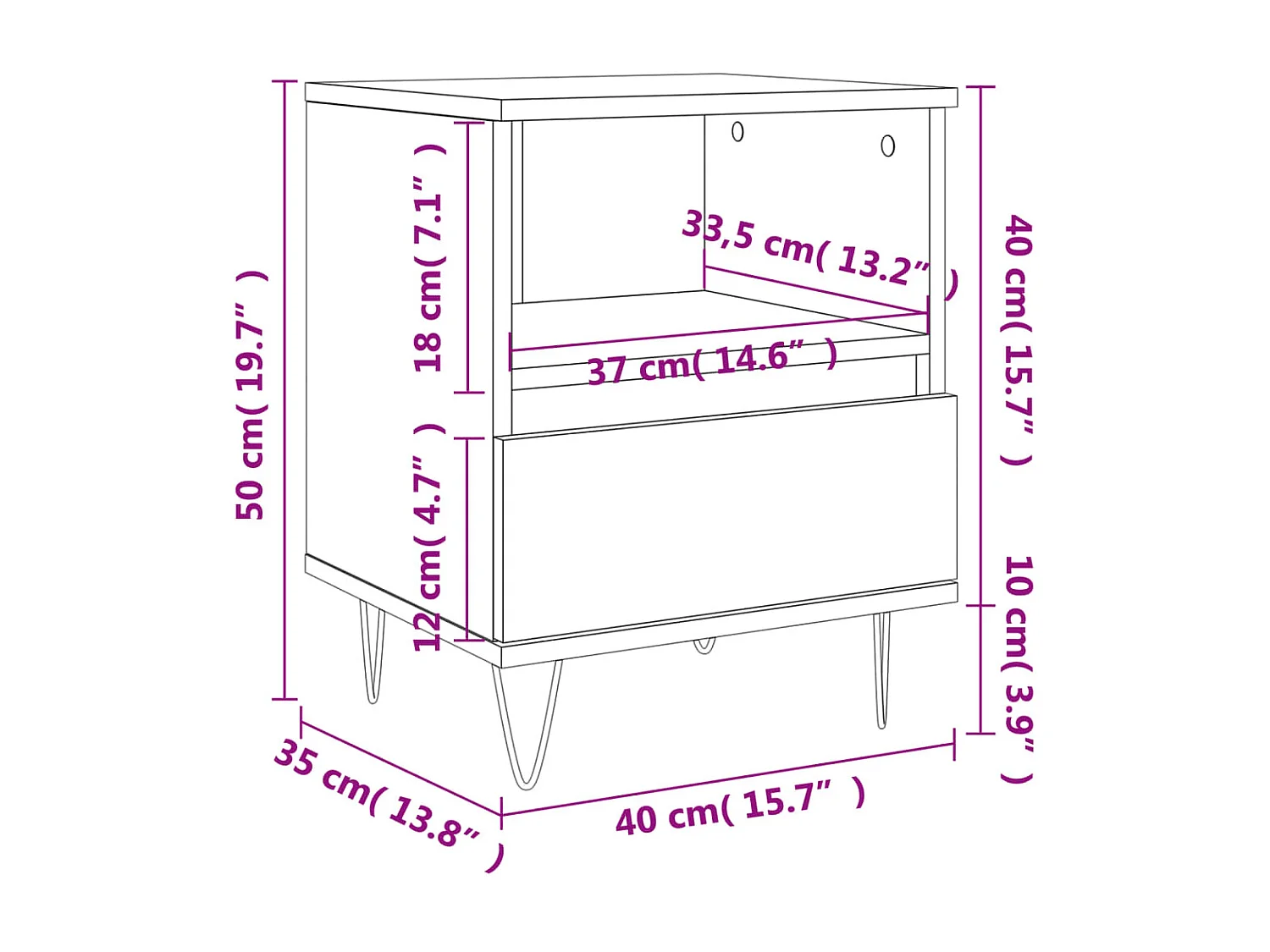 Nachtkastjes 2 stuks zwart 40x35x50 cm parket