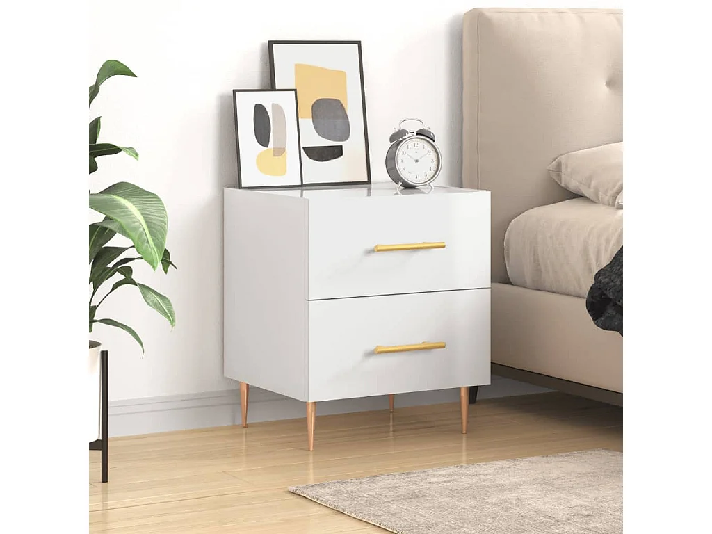 Glanzend wit nachtkastje 40x35x47,5 cm samengesteld hout